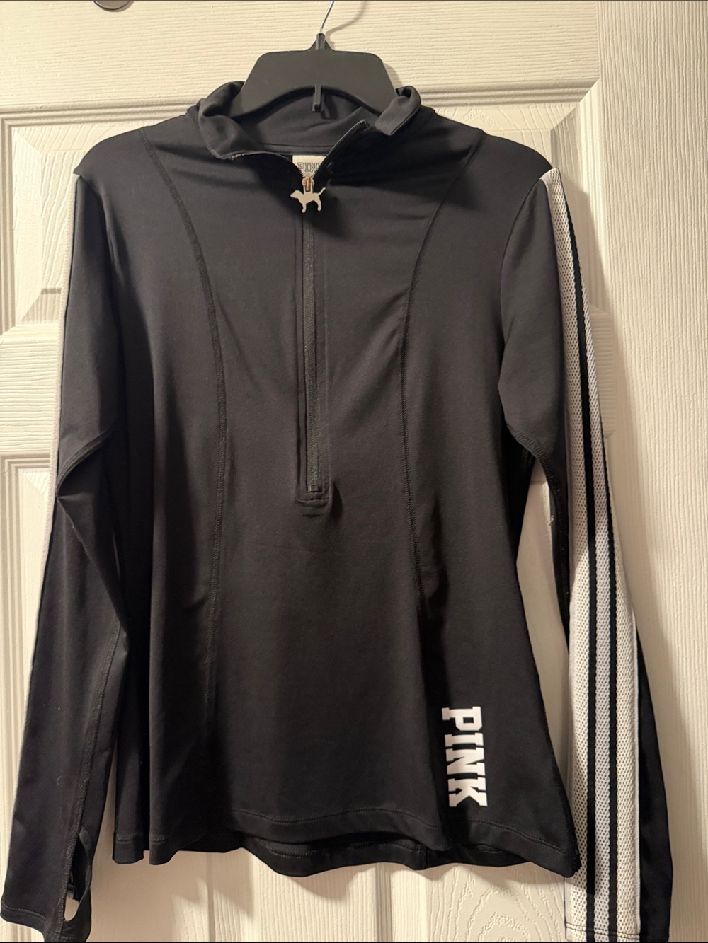 PINK Black Long-Sleeve Pullover with White Logo